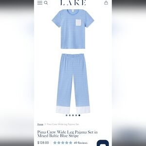 Lake Pajamas Pima Crew Wide Leg Pajama Set in Mixed Baltic Blue Stripe Sz S